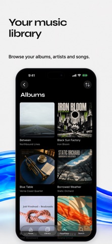 iPhone App Store artwork showing Prismatic Music album library